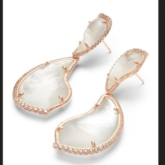 New 14K Gold Mother-of-Pearl CZ Teddi XL Earrings - Picture 3 of 7